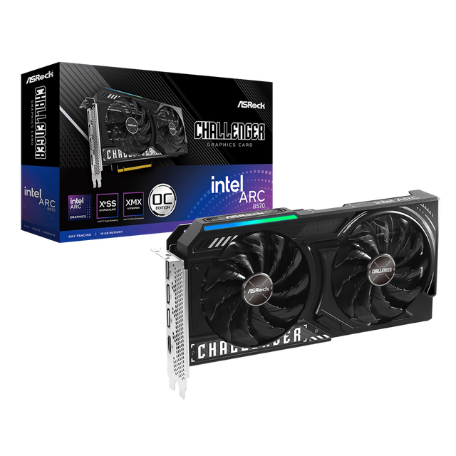 New Asrock Intel Arc B570 Challenger 10GB OC PCI Express 4.0 GDDR6 10GB Gaming Graphics Card with for 2.1 and DP2.1