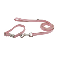 Ensemble collier et laisse pour chien en cuir rose réglable, avec boucle en métal, anneau en D et mousqueton pivotant, pour chiens de taille moyenne
