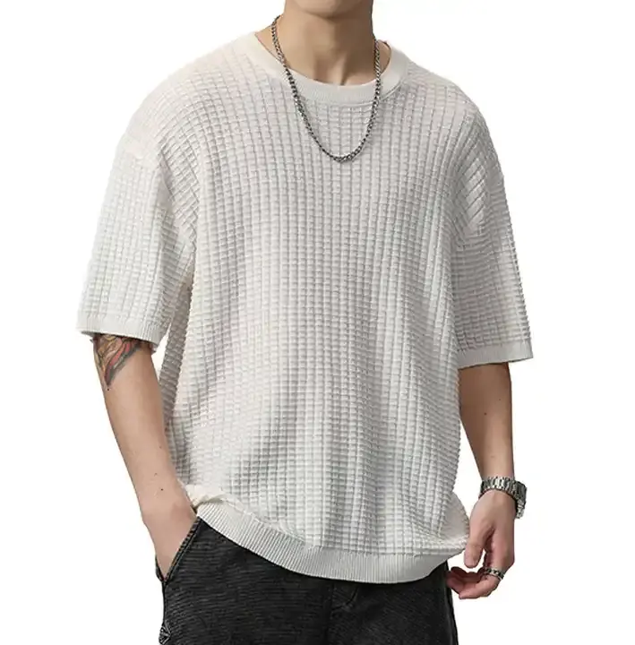 100% Cotton Waffle Fabric Crew Neck Short Sleeve Plain T Shirt High Quality Heavy T Shirt