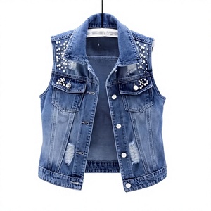 Wholesale Ladies Denim Vest Classic Blue Jean Waistcoat with Custom Logo Labels and Packaging Options - Product Image 1