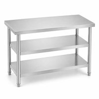 Table de travail en acier inoxydable à trois étagères, sans dosseret, pour cuisine scolaire, banc robuste, fourniture pour distributeurs