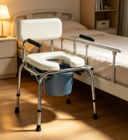 Chaise de toilette en fer avec accoudoirs rabattables, patins antidérapants, aide à la toilette médicale pour les personnes handicapées et les patients post-opératoires