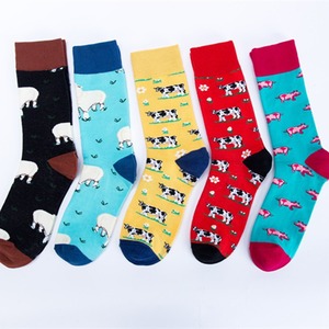 Chaussettes en coton 200N pour hommes, motif animaux de la ferme (mouton, vache, <span class=keywords><strong>cochon</strong></span>), fantaisie, décontractées, thème pastoral, cadeau - Product Image 1