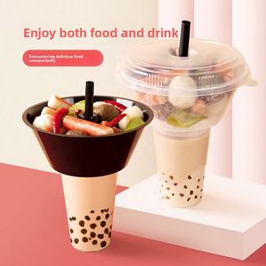 Maßgefertigtes Einweg-Plastikbecher-Tablett 2-in-1 Snackschale und Heißgetränkebecher mit Deckeln und Strohhalmen für Bubble Tea - Product Image 2