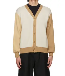 Maglione cardigan uomo con pannelli lavorati a maglia in edizione scozzese marrone alla moda autunno 2021 all'ingrosso