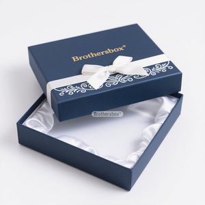 Recyclable Blue Custom Logo Printed <b>Empty</b> Apparel Paper Cardboard Luxury Scarf Clothing <b>Gift</b> <b>Box</b> With Ribbon - Product Image 2