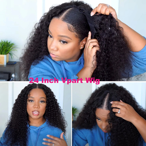 Perruque brésilienne naturelle en V sans colle, cheveux humains bouclés bruts birmans pour femmes, perruque noire en gros - Product Image 3