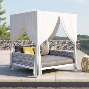 Luxe Offre Spéciale Patio Extérieur Jardin Simple Blanc En Aluminium Tissé Double <span class=keywords><strong>Chaise</strong></span> <span class=keywords><strong>Longue</strong></span> <span class=keywords><strong>avec</strong></span> Rideaux <span class=keywords><strong>Auvent</strong></span> - Product Image 3