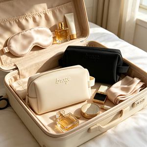 Pochette de maquillage en néoprène avec logo en silicone 3D personnalisé, sacs cosmétiques portables imperméables, sacs de rangement de voyage blancs pour l'extérieur - Product Image 3