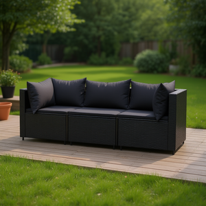Set Divano da Esterno in Rattan Nero con Telaio in Acciaio Verniciato a Polvere per Patio e Giardino, Design Contemporaneo, Resistente alle Intemperie, 4 Posti - Product Image 2