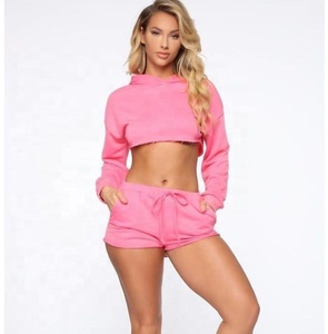 Sudadera con capucha y pantalones cortos para mujer, chándal liso, ropa de calle, traje deportivo, conjunto de pantalones cortos de entrenamiento, moda de verano 2020 - Product Image 1