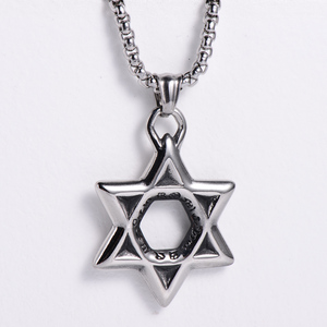 Mode Herren Großer Davidstern Edelstahl Anhänger Hochwertige polierte Hexagon <span class=keywords><strong>Star</strong></span> Hip Hop Biker Halskette Charm - Product Image 1