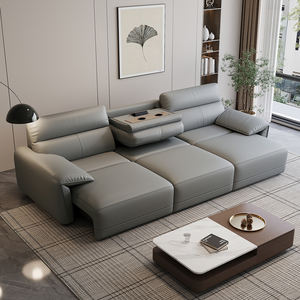 Juego de sofá reclinable eléctrico con características de colocación plana convertible y extensible Puerto de carga y portavasos Sofá de cuero - Product Image 3