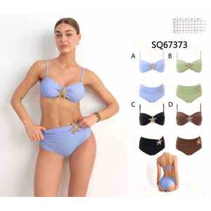 Costume da bagno bikini push-up da donna 2 pezzi, top imbottito con allacciatura all'americana e slip a vita alta, per l'estate e la spiaggia, all'ingrosso SQ67373 - Product Image 1