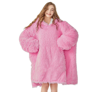 Inverno Longo Flanela De Pelúcia Velo Céu Azul Sólido Impresso Mulheres Pijama TV Wearable <span class=keywords><strong>Hoodie</strong></span> Cobertores para Uso Doméstico - Product Image 4