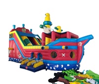 Barco pirata gigante, gorila inflable, castillo hinchable, combo de obstáculos con tobogán y casa de rebote