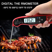 Termometer daging cerdas nirkabel otomatis non-aktif, termometer daging cerdas desain lipat rumahan plastik untuk memasak BBQ