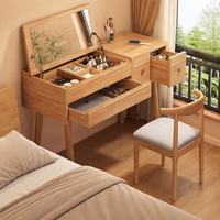 Table de toilette en bois massif 2026, design à rabat, table de chevet moderne et minimaliste, bureau de maquillage compact pour chambre à coucher, miroir intégré, idéal pour les petites maisons