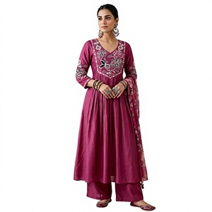 Salwar Kameez Dupatta pour femmes, brodé de motifs géométriques, vêtements traditionnels indiens et pakistanais, tenue décontractée mi-longue en viscose, ethnique - Product Image 2