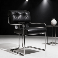 Fauteuil de salle à manger moderne en métal chromé, chaise d'appoint capitonnée vintage, chaise d'appoint de loisirs de style mid-century pour restaurant et hôtel