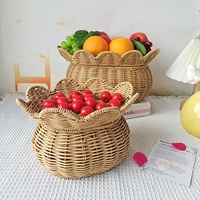 Ovale schelpvormige geweven plastic rotan eco-vriendelijke waterdichte fruitmand met deksel, handgemaakt voor thuis & bureaugebruik