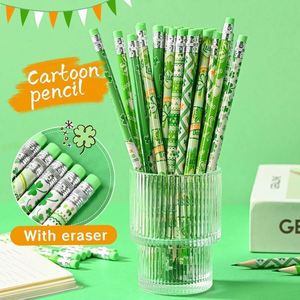 Juego de Papelería de Oficina con Temática Irlandesa Personalizada, Lápices de Madera Hb con Estampados de Trébol Verde y Borradores, Lápices Estándar - Product Image 2