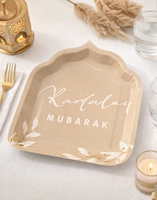 Nicro 30 pièces Assiettes, gobelets et serviettes jetables couleur taupe, cadeau islamique musulman Eid Mubarak, vaisselle en papier pour le Ramadan, décorations de table pour fête