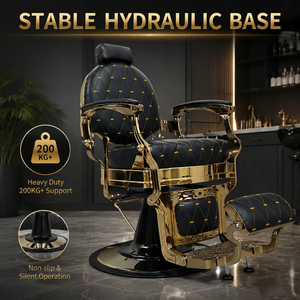 Sillón de Barbería Hidráulico de Lujo en Negro y Dorado, Reclinable, Resistente, Mueble de Salón para Barbería - Product Image 4