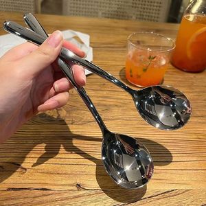 Cuillère coréenne en acier inoxydable 304, épaisse, à long manche, durable, pour soupe et riz, ustensile de cuisine domestique - Product Image 1