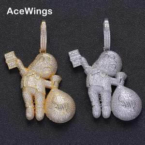 CN199 Kleine Messing CZ Steine Halskette Hip Hop Anhänger Schmuck Bling Bling Iced Out - Product Image 1
