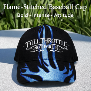 Gorra de Béisbol Azul con Bordado de Llamas, Forro de Seda, Visera Curva, Estilo Urbano y Motociclista, para Hombre, con Logotipo Personalizado - Product Image 1