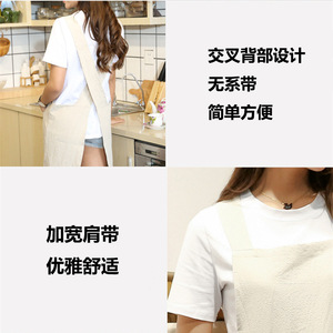Cotton And Linen Suspender Apron 100cm X 80cm Solid Color Oil Resistant For Kitchen Cafe Workwear - Product Image 3