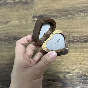 Laser Engraved LOGO <b>Name</b> Handmade Heart Shape Walnut Wood <b>Ring</b> Box Engagement <b>Ring</b> Holder Wedding Jewelry Box - Product Image 6