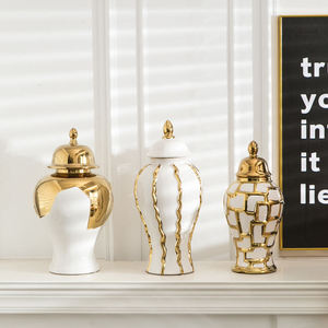 Pot en céramique avec bande dorée et couvercle, vase à fleurs en céramique pour hôtel, vases en céramique et en porcelaine pour la décoration de mariage à domicile - Product Image 1