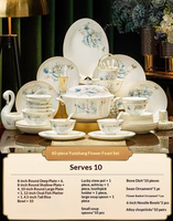 Service de Table Ovale en Porcelaine Fine Bleu Floral avec Bord Doré – Vaisselle Orientale Élégante et Durable pour la Maison, les Mariages et les Banquets