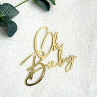 Oh Baby Tortendekoration - Goldene Acryl-Babyparty-Kuchendekoration für Geschlechtsoffenbarungsparty/Baby-Fotorequisiten Party-Fotodekorationen