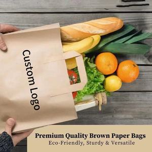 Sacs en papier kraft brun classiques personnalisés avec poignées plates, durables et recyclables pour pizzas, nouilles, snacks, <span class=keywords><strong>sucre</strong></span>, aliments à emporter - Product Image 3