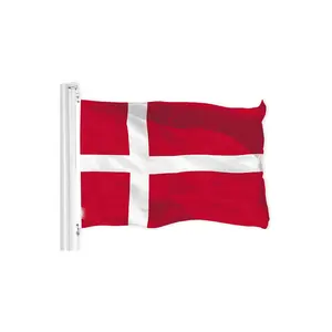 العلم الدنماركي القومي المصنوع من البوليستر بنسبة 100% بطول 3×5 قدم بطباعة رقمية مع علامة الصليب الأحمر والأبيض من DNK وDK