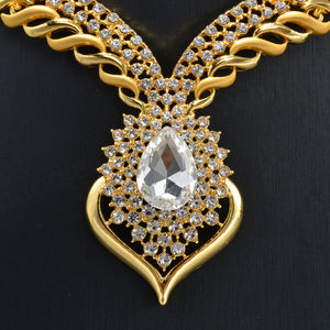 Ensemble de bijoux ethniques de mariée de Dubaï plaqué or 14 carats avec cristaux de zircon pour femmes - Occasions de mariage et de fête - Product Image 3