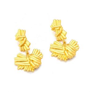 Pendientes de Fiesta con Forma de Corazón Tridimensional Geométrico Exagerado, Lisos y Huecos, de Acero Inoxidable con Baño de Oro de 14K - Product Image 4
