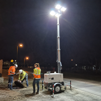 Tour d'éclairage mobile Kubota Diesel DC avec mât hydraulique de 9 m, 4x350W LED, indice de protection IP66 pour la construction