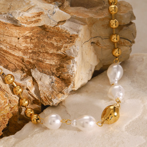 Baroque Style 18K PVD <b>Gold</b> Stainless Steel <b>Beaded</b> <b>Bracelet</b> with Pearl Baroque for Women | Waterproof Hypoallergenic & Non-Fading - Product Image 6