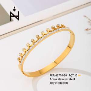 Pulsera de Acero Inoxidable con Cristales Dorados, Joyería de Moda para Mujer - Product Image 1