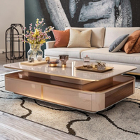 Table basse rectangulaire supérieure en pierre frittée avec design convertible à cadre en métal de haute qualité de luxe léger