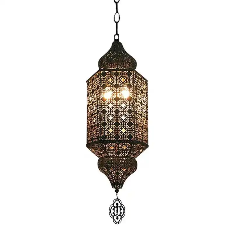 Moroccan Retro Chandelier Turkish Hollow Lantern Wrought Iron Ceiling Light Antique Arabian Retro Loft Pendant Lamp