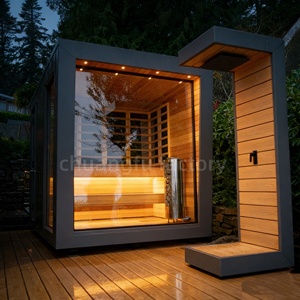 Sauna extérieur en <span class=keywords><strong>bois</strong></span> de cèdre rouge massif avec <span class=keywords><strong>douche</strong></span>, doté de rayons infrarouges modernes combinés à un chauffage électrique traditionnel - Product Image 3
