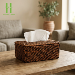 Nouvel article Unique en osier bambou boîte à mouchoirs couverture lin avec couvercles rotin porte-serviettes accessoires de Table pour la cuisine du Viet Nam - Product Image 1