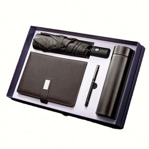 Coffrets cadeaux d'entreprise promotionnels de luxe personnalisés 2 en 1, parapluie en cuir anti-UV et tasse isotherme, pour hommes et femmes - Product Image 1