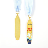 Médaille de surf personnalisée avec logo, en alliage de zinc, émail souple, placage or, pour événements aquatiques de surf, avec ruban imprimé