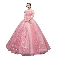 Gaun Bola Merah Muda Renda Bunga Manik-manik 3D Gaun Quinceanera Plus Ukuran 2020 Gaun Manis Quinceanera